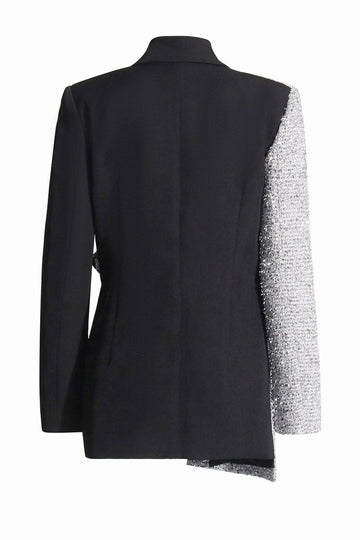 Plata Negro Solapa de Pico Slim Fit Blazer Mujer